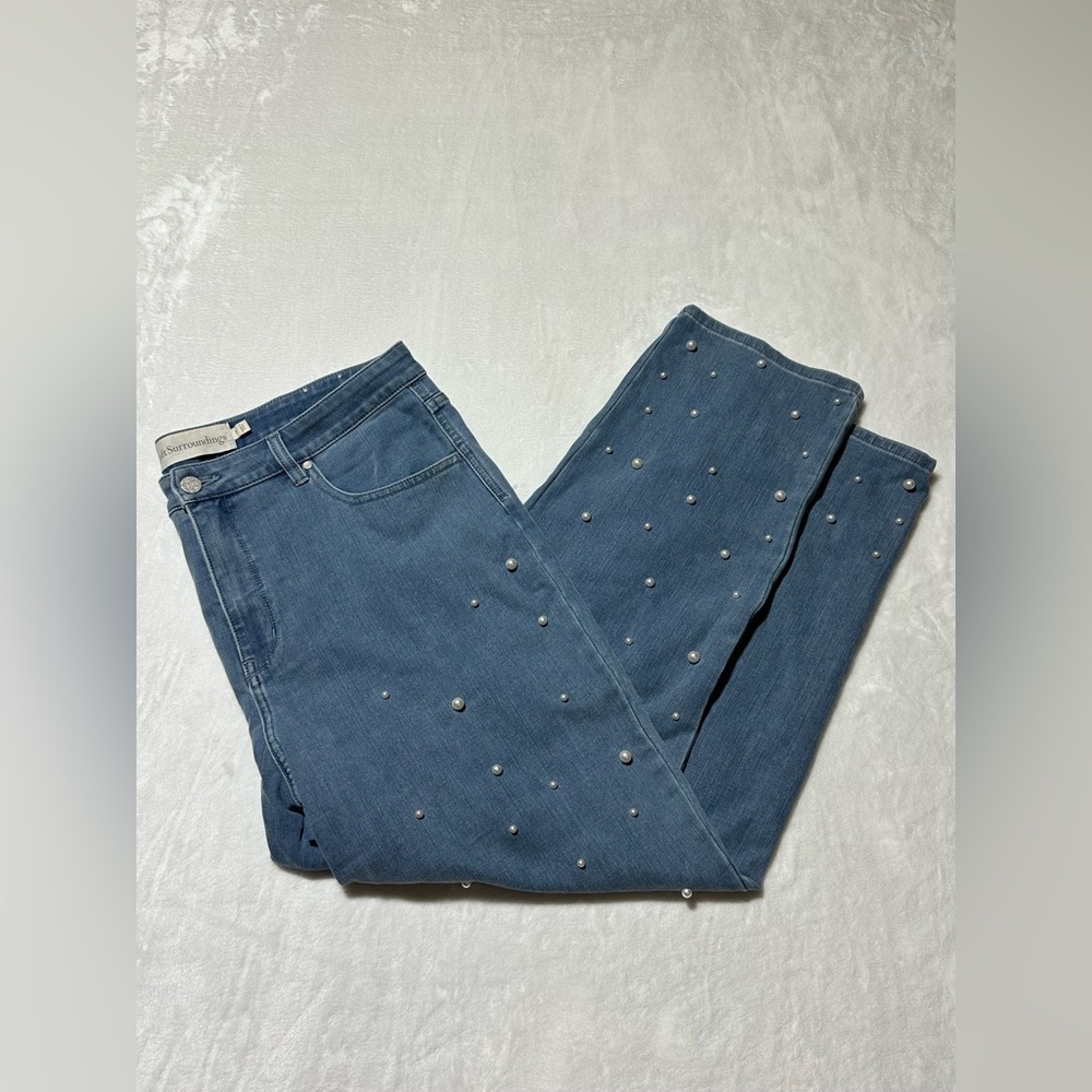Soft Surroundings Pearl Embellishment denim jeans size 18